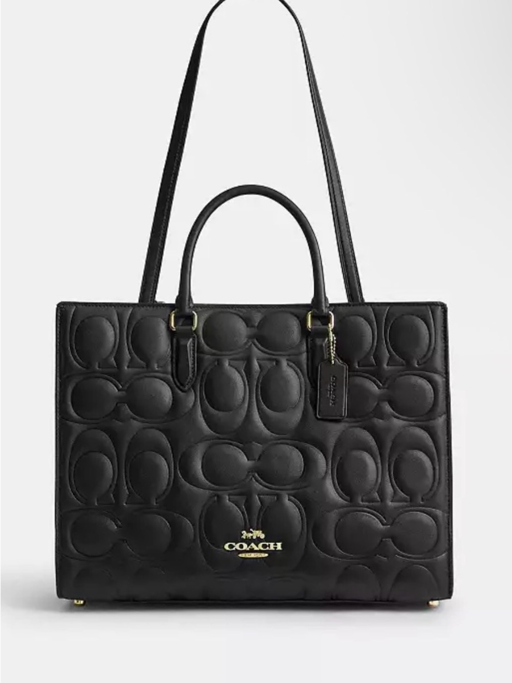 Coach Black Quilted Maggie Logo Large Leather Tote with Gold Hardware